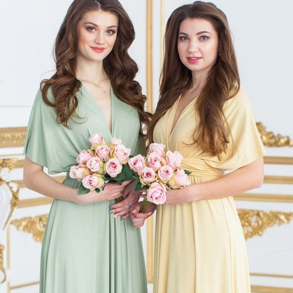 Floor length sage green infinity dress